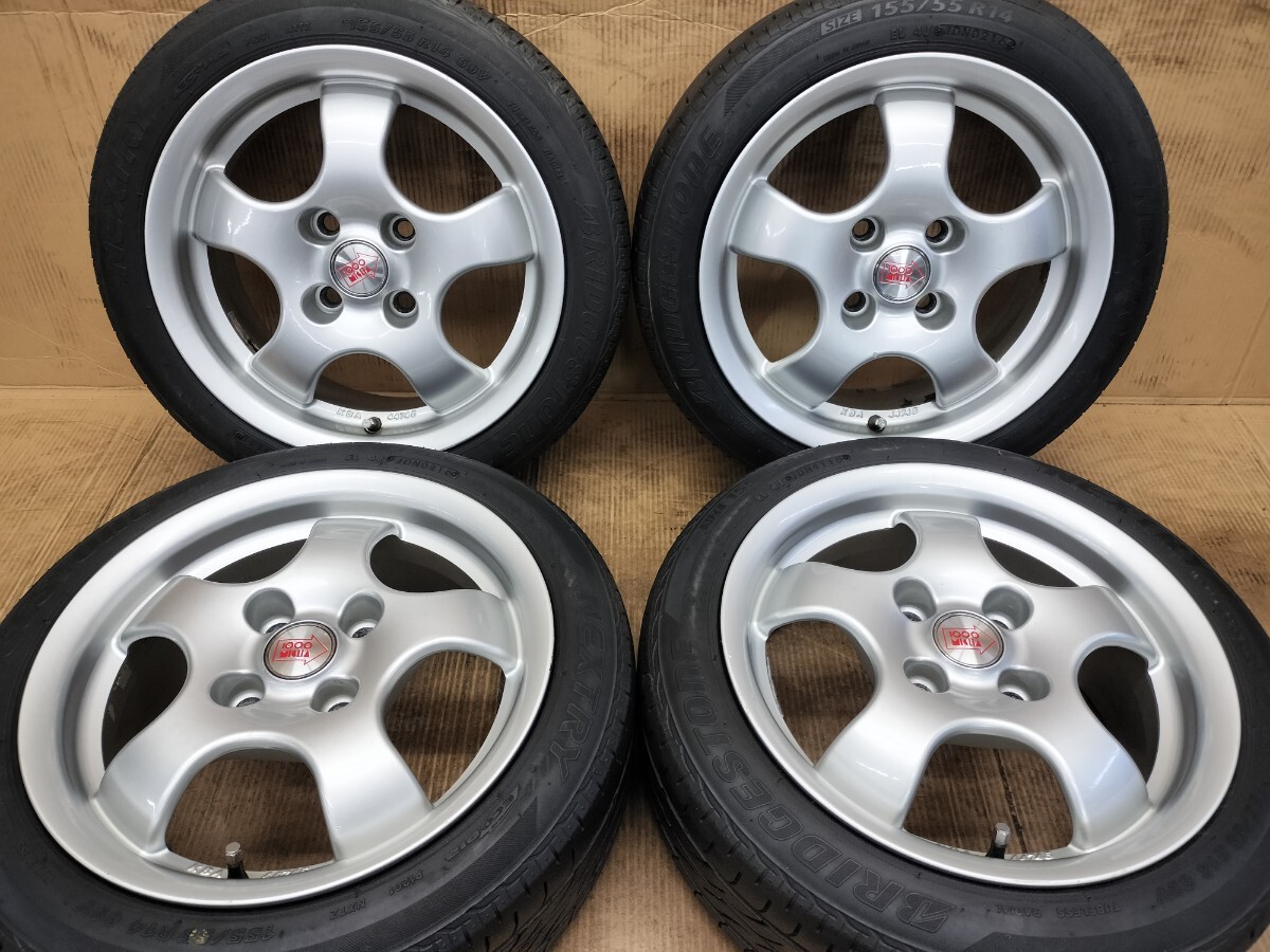 MILLE MIGLIA CUP1 1000 14インチ 6J PCD100 +38 4H BSタイヤ【155/55R14】★ミッレミリア 14×6J 4穴 引っ張り 深リム カップホイール_画像1