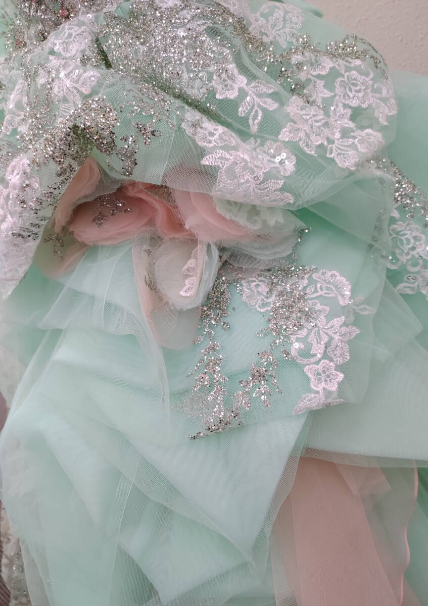 [ 送料無料 ] Scena Duno シェーナドゥーノ ウエディングドレス 5-9号 フリーサイズ カラードレス Mグリーン × サーモンピンクの画像5