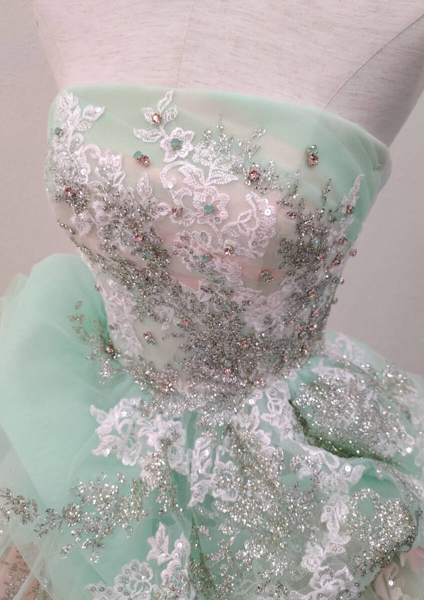[ 送料無料 ] Scena Duno シェーナドゥーノ ウエディングドレス 5-9号 フリーサイズ カラードレス Mグリーン × サーモンピンクの画像3