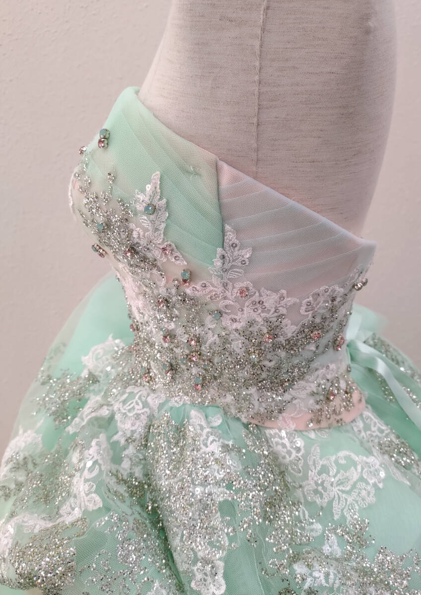[ 送料無料 ] Scena Duno シェーナドゥーノ ウエディングドレス 5-9号 フリーサイズ カラードレス Mグリーン × サーモンピンクの画像4