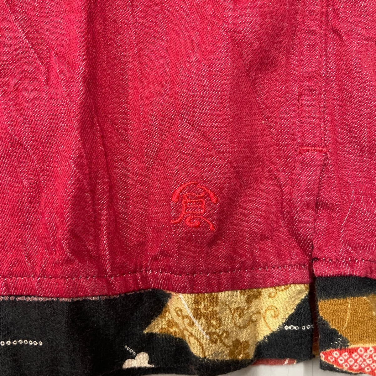 備中倉敷工房 エターナル ETERNAL デニムシャツ 半袖シャツ メンズ Lサイズ 日本製 和柄 MADE IN JAPAN 赤 レッド ジーンズ _画像5