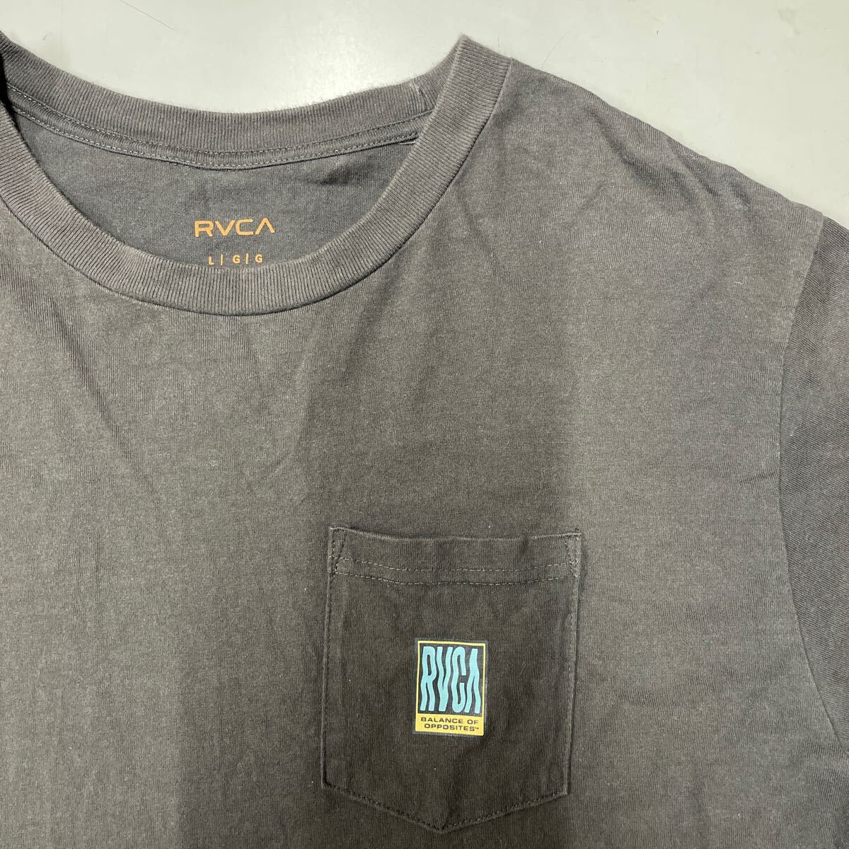 ルーカ Tシャツ 半袖 RVCA メンズ ポケット付きTシャツ ポケT LOGO ロゴ グレー_画像2