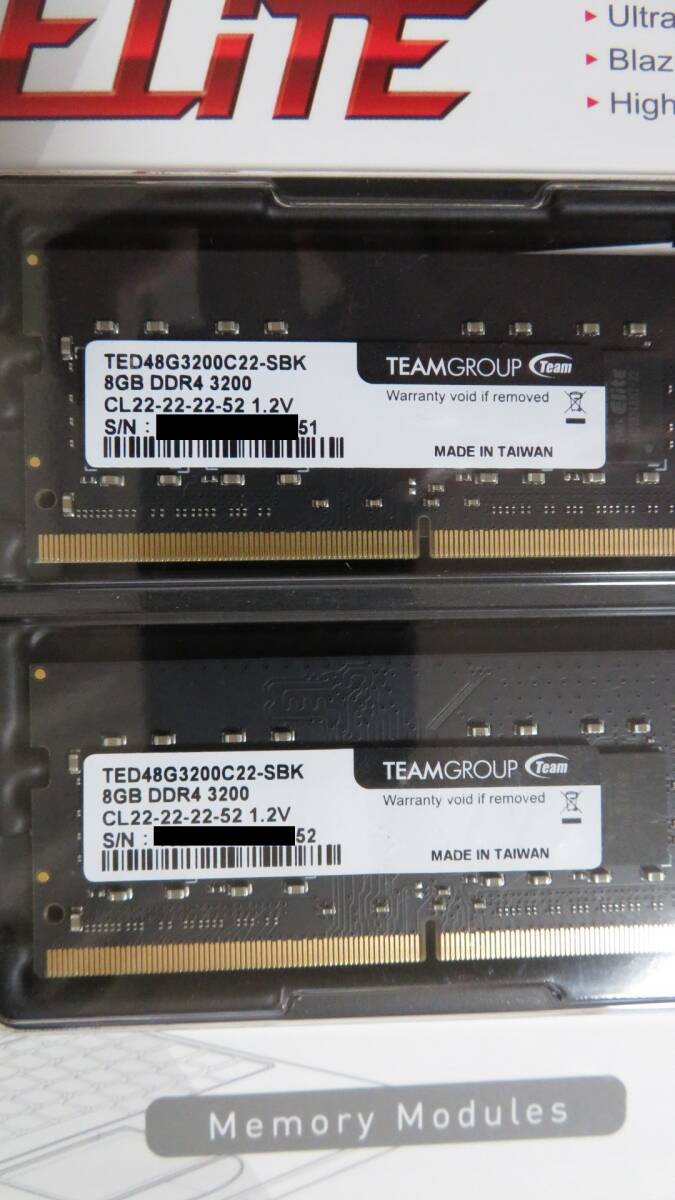 [ used ]TEAM Note PC for memory total 16GB (8GB×2) DDR4-3200 SODIMM 260Pin TED416G3200C22DC-S01 free shipping anonymity delivery cat pohs 
