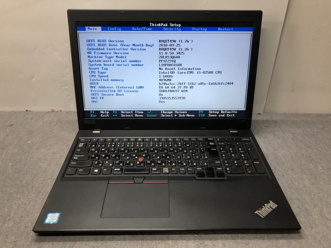 ジャンク【Lenovo】ThinkPad L580 5台セット 20LXS3Q600 Corei5-8250U 4GB ストレージ欠品 15.6inch 中古ノートPC 動作未確認 BIOS起動OK_画像1