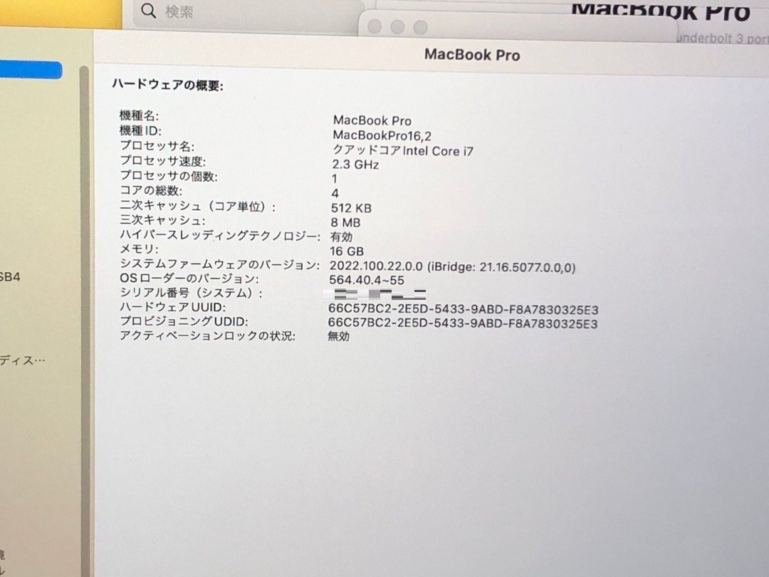 【Apple】MacBook Pro 13inch 2020 Four Thunderbolt 3 ports A2251 Corei7-1068NG7 16GB SSD512GB NVMe WEBカメラ OS14 中古Mac US配列_画像8
