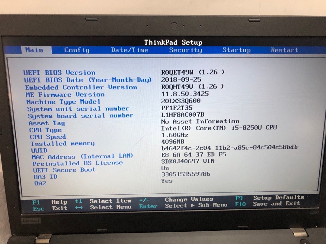 ジャンク【Lenovo】ThinkPad L580 5台セット 20LXS3Q600 Corei5-8250U 4GB ストレージ欠品 15.6inch 中古ノートPC 動作未確認 BIOS起動OK_画像9