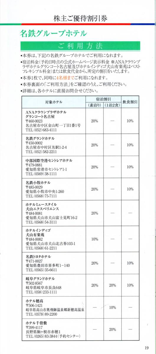 ★名鉄グループホテル　株主ご優待割引券×1枚★宿泊料金★名古屋鉄道株主優待★2024/7/15まで★即決_画像3