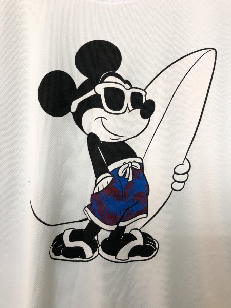 DISNEY ディズニー メンズ レディース サーフィンミッキープリント ドライ 半袖Tシャツ L 白_画像3