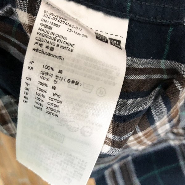 UNIQLO ユニクロ メンズ ボタンダウン チェック 七分袖シャツ S 紺白他_画像4