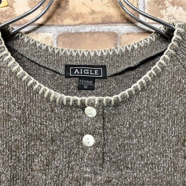 AIGLE Aigle lady's cotton acrylic fiber made in Japan la gran summer knitted so-M mocha Brown 