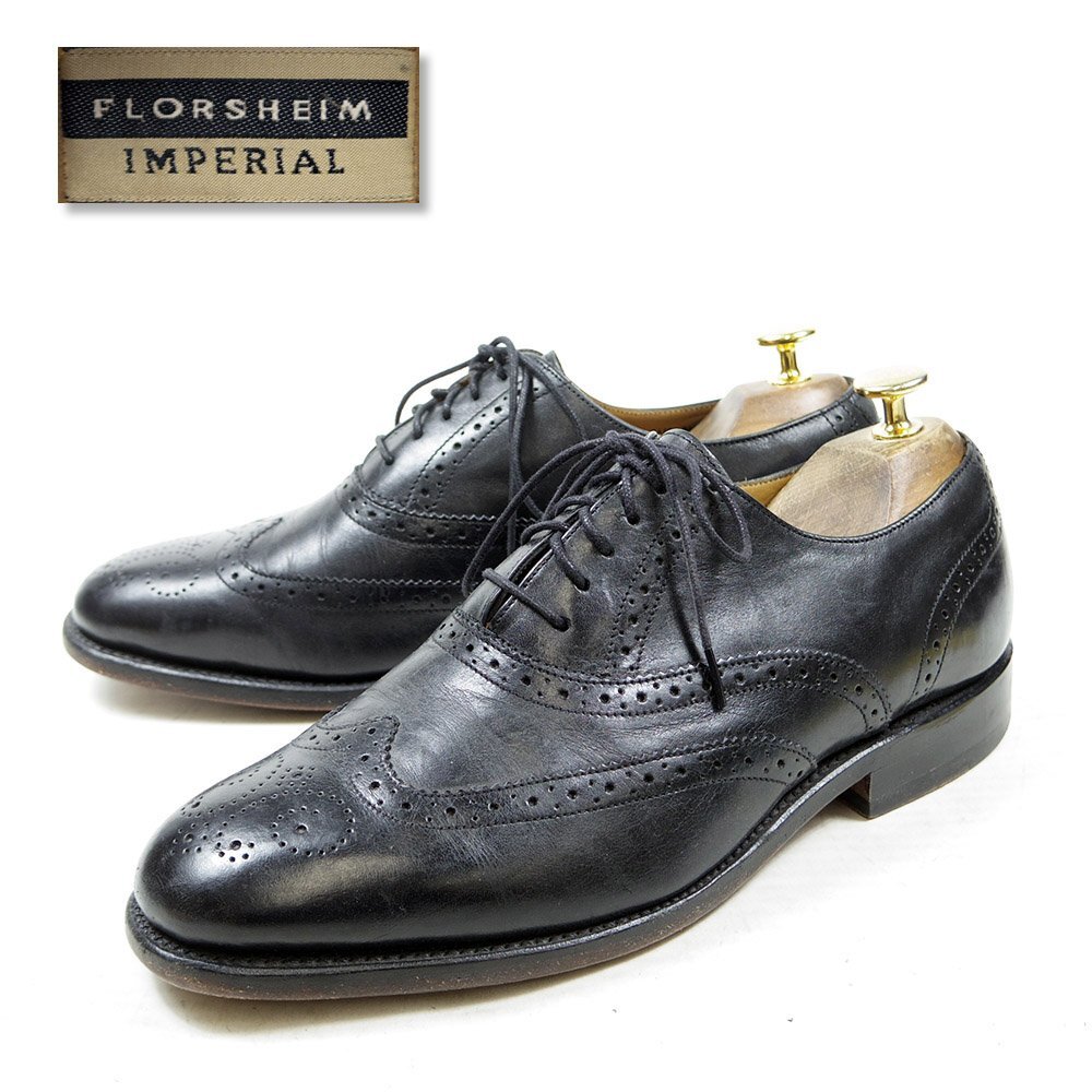 7-1/2 ３E表記　26.5cm相当　Florsheim　IMPERIAL フローシャイム　インペリアル　ウィングチップ　レザーシューズ　ブラック/24.4.4/P542_画像1