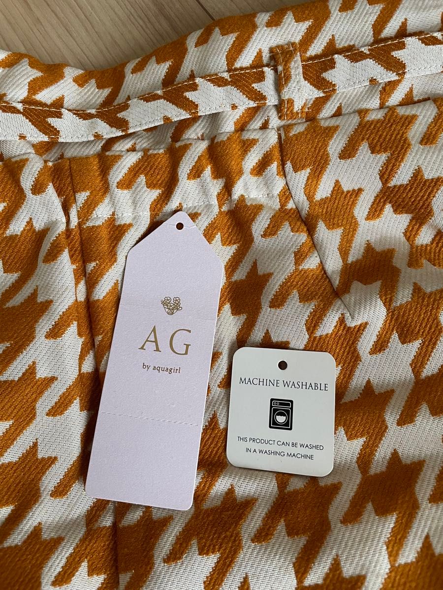 AG by aquagirl ゆったりタイト　ロングスカート　オレンジ千鳥格子柄　