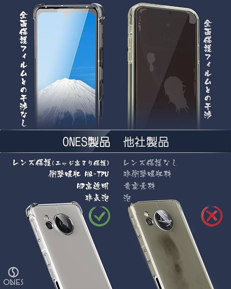 d-187ONES Sense7plus ケース HD全透明 米軍MIL規格 超耐衝撃 『 360°エアバッグ、滑り止めマットバンパー 』