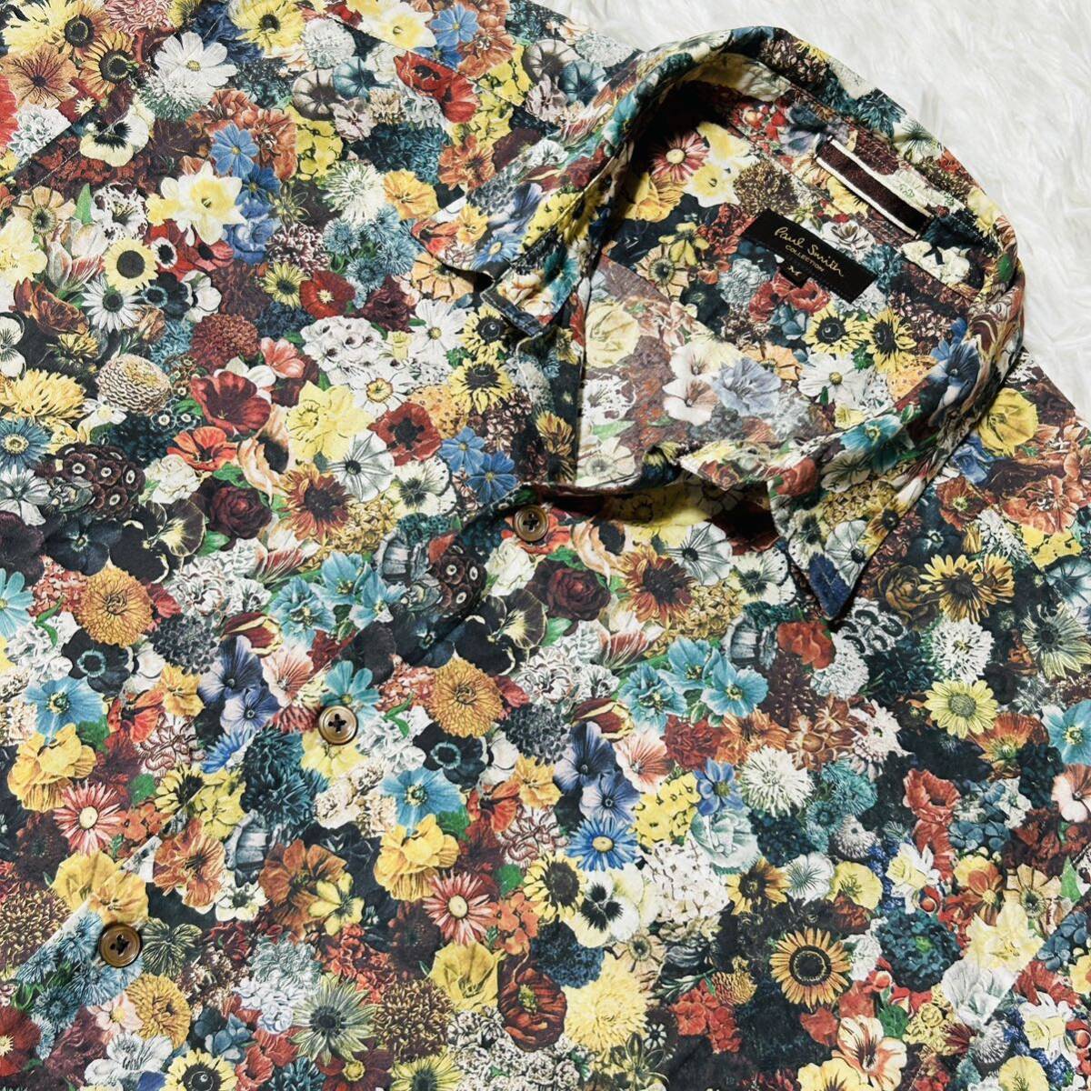 極美品◎M-L◆最高級【圧巻の花柄】ポールスミス コレクション 長袖シャツ Paul Smith Collection 総柄 フラワー ボタニカル マルチカラー_画像2