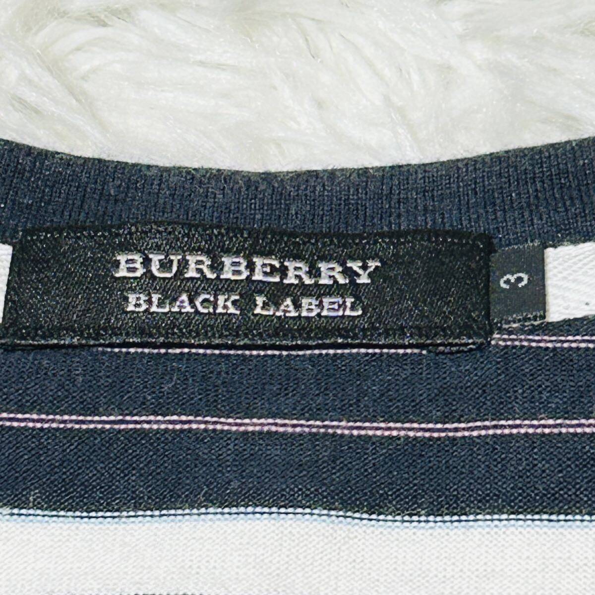  превосходный товар * размер 3(L)* Burberry Black Label BURBERRY BLACK LABEL футболка короткий рукав шланг Logo вышивка V шея окантовка темно-синий серия сделано в Японии 