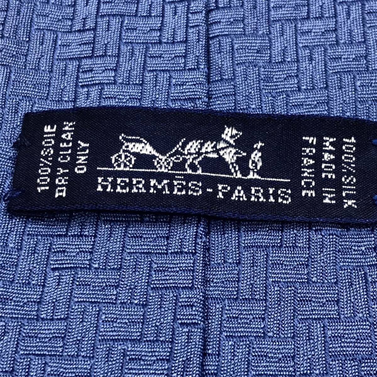 ★人気★HERMES エルメス ファソネ H織りタイ 8CM Hブロック Bleu Jean／ブルージーンズ ネクタイ シルクツイル H030190T 05_画像9