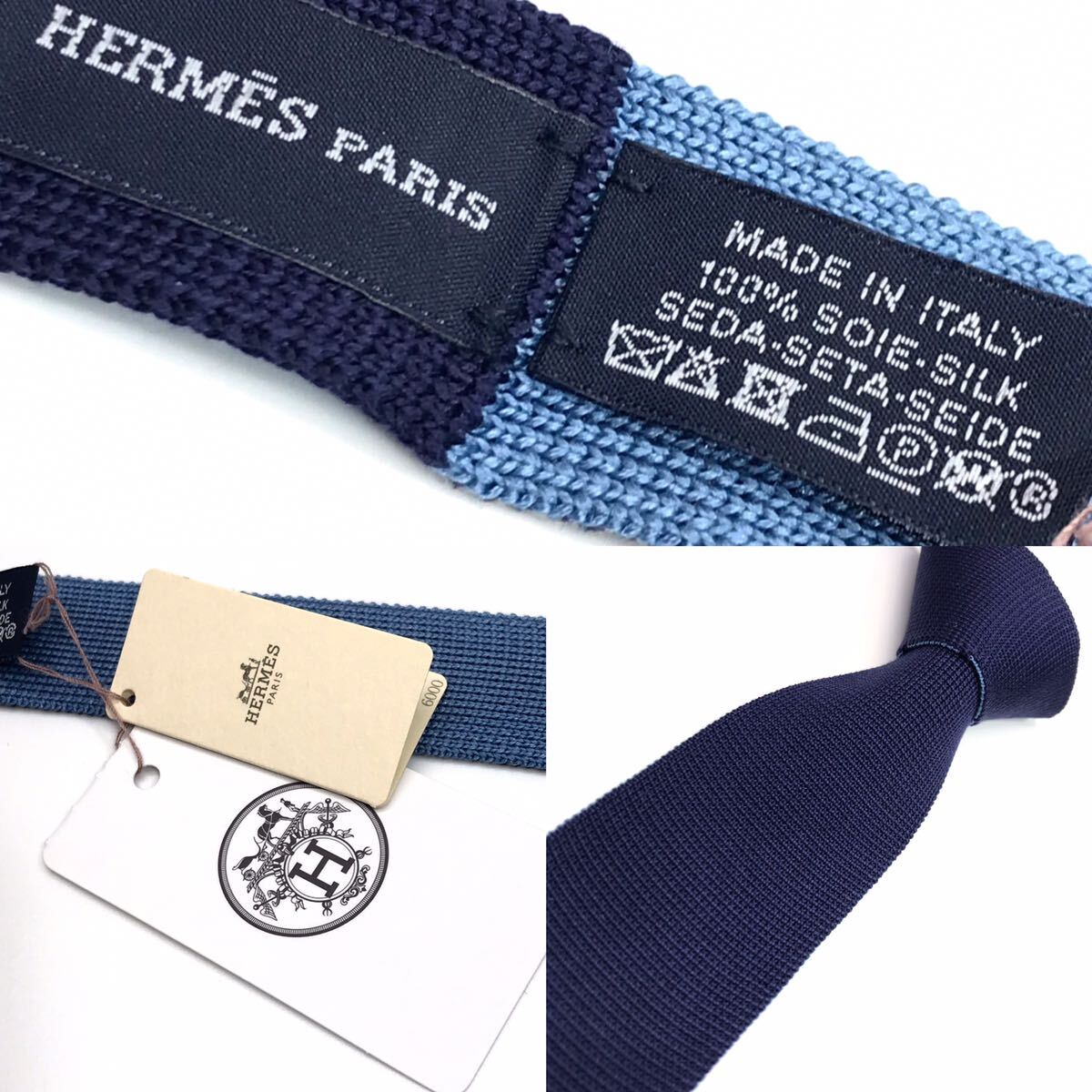 * не использовался | с биркой *HERMES Hermes шелк вязаный галстук двусторонний du* язык 5CM Marine|Bleu морской | голубой галстук H904009T 01