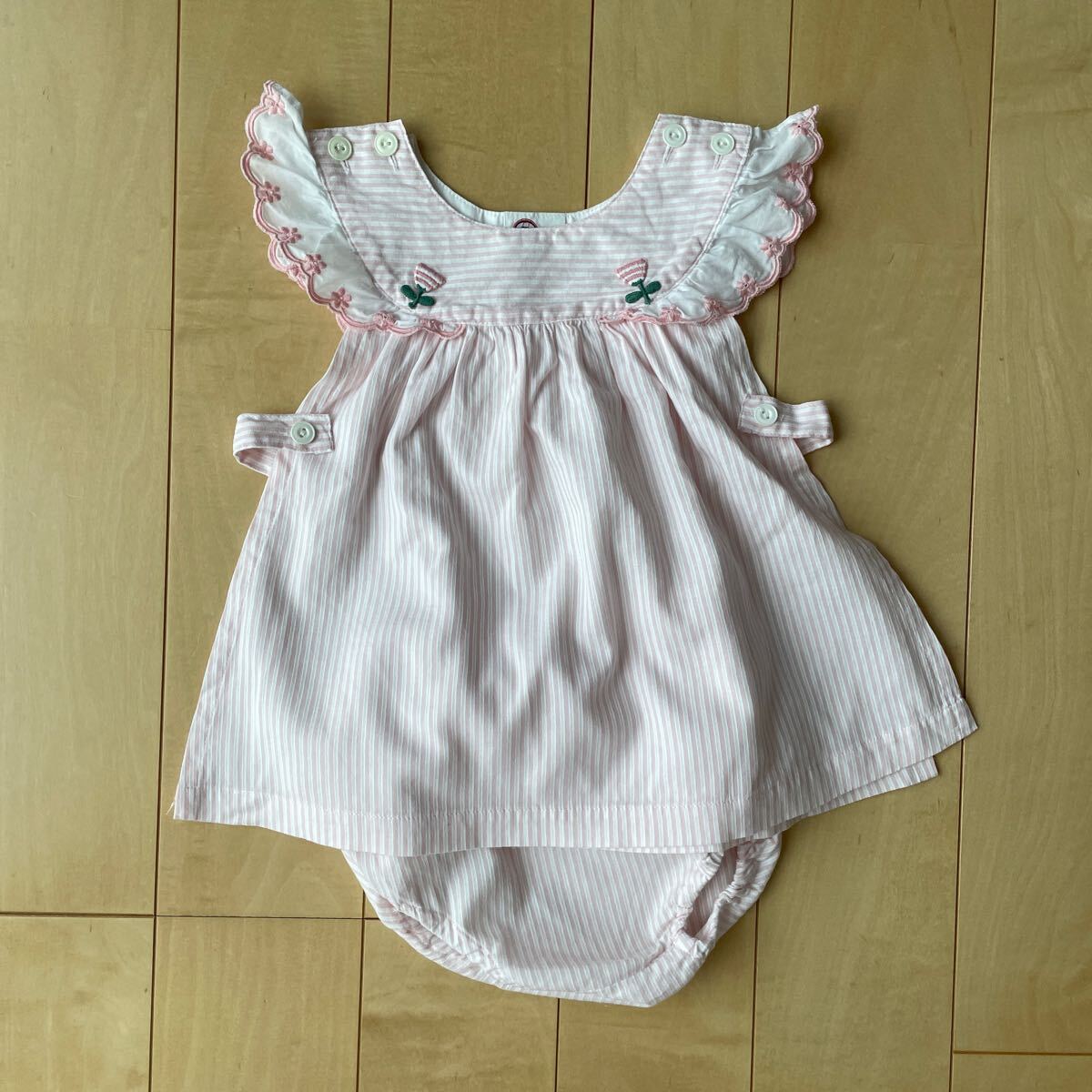 【USED】BLANCO エプロンドレス&カバーパンツセット 90 ベビー 女の子の画像1