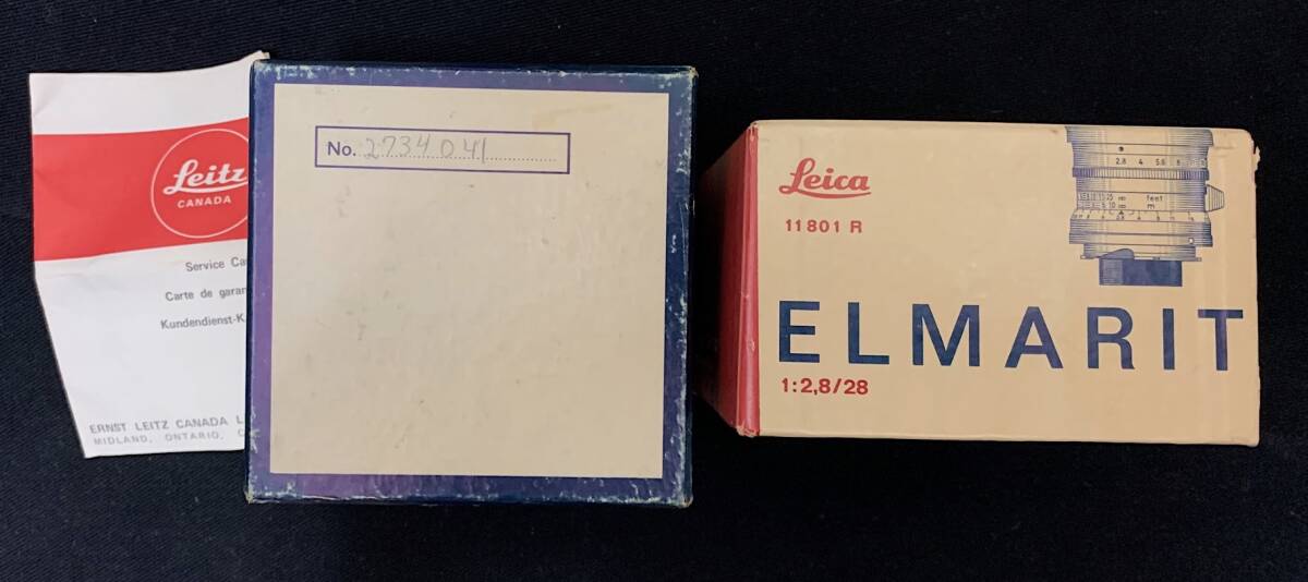 ライカ LEITZ CANADA ELMARIT 1:2.8 / 28mm レンズ 純正箱＋オリジナルサービスカード 1975年代製造 の画像2