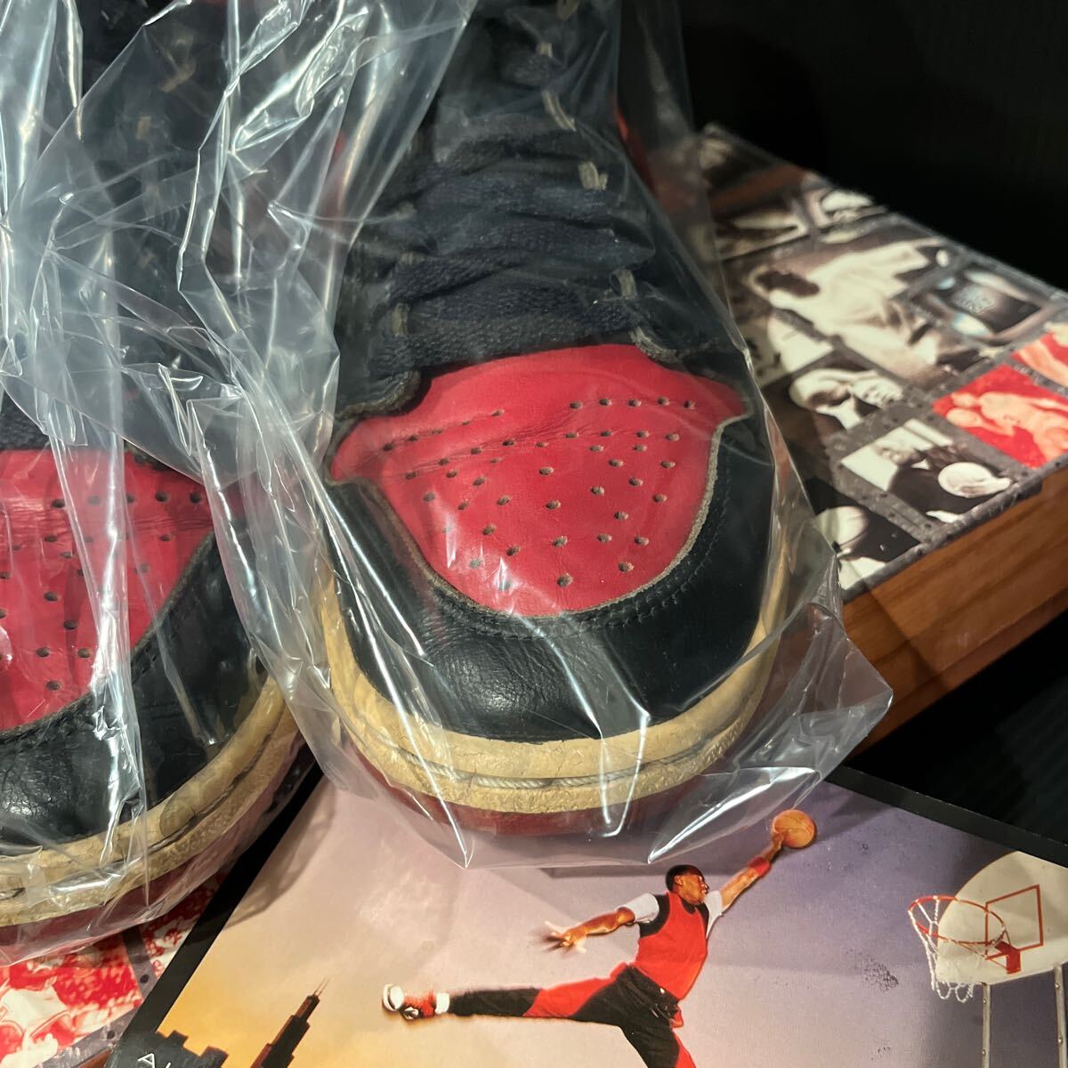 1円スタート94's NIKE AIR JORDAN1 ブルズカラー 25.0cm ヴィンテージ ナイキ ジョーダン1 箱付き ファースト復刻 赤黒 レッド ブラック/55_画像10