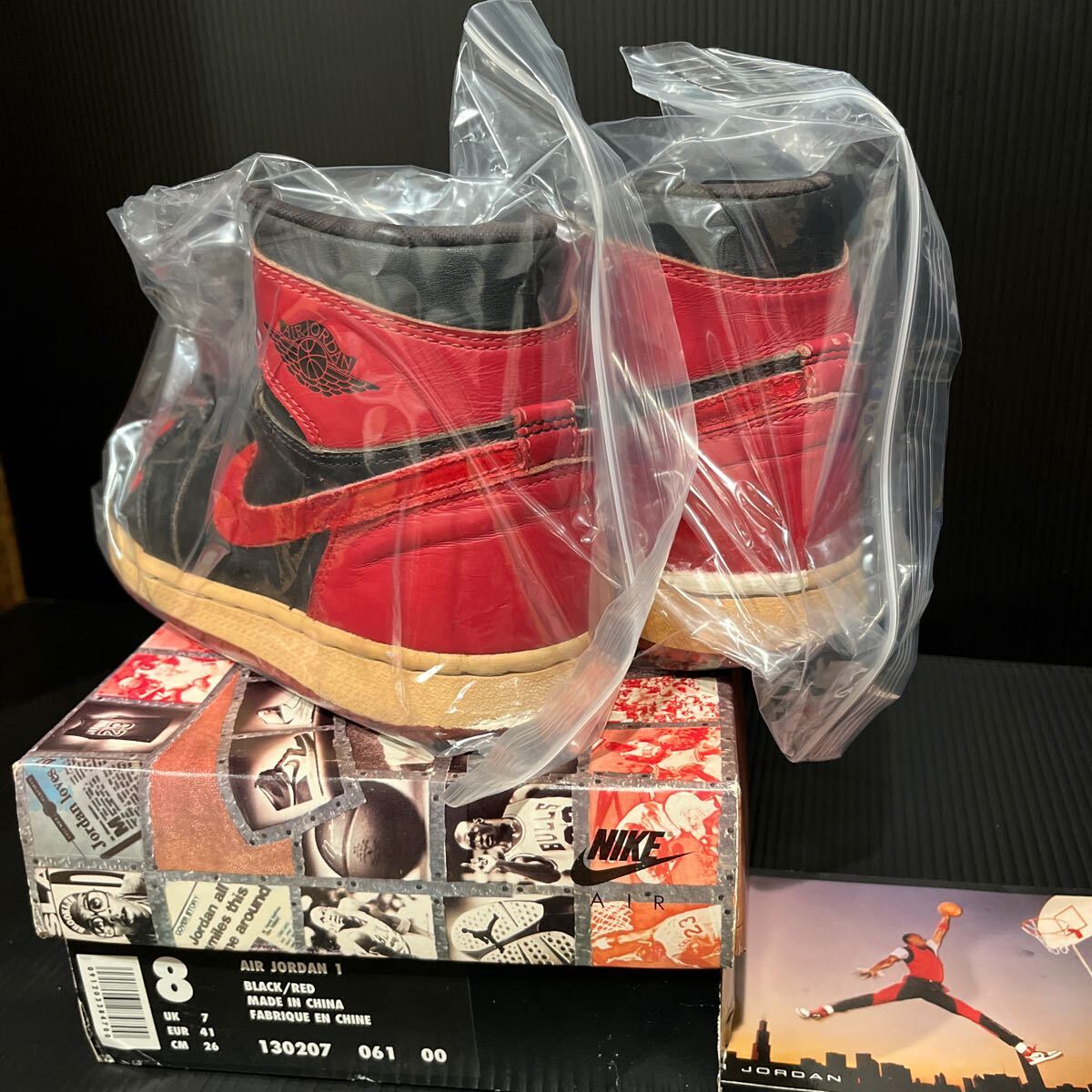 1円スタート94's NIKE AIR JORDAN1 ブルズカラー 25.0cm ヴィンテージ ナイキ ジョーダン1 箱付き ファースト復刻 赤黒 レッド ブラック/55_画像2