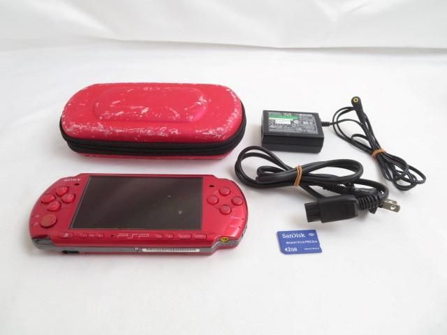 【同梱可】中古品 ゲーム PSP 本体 PSP3000 ラディアントレッド 動作品 メモリースティック 2GB 充電器 カバーケース_画像1