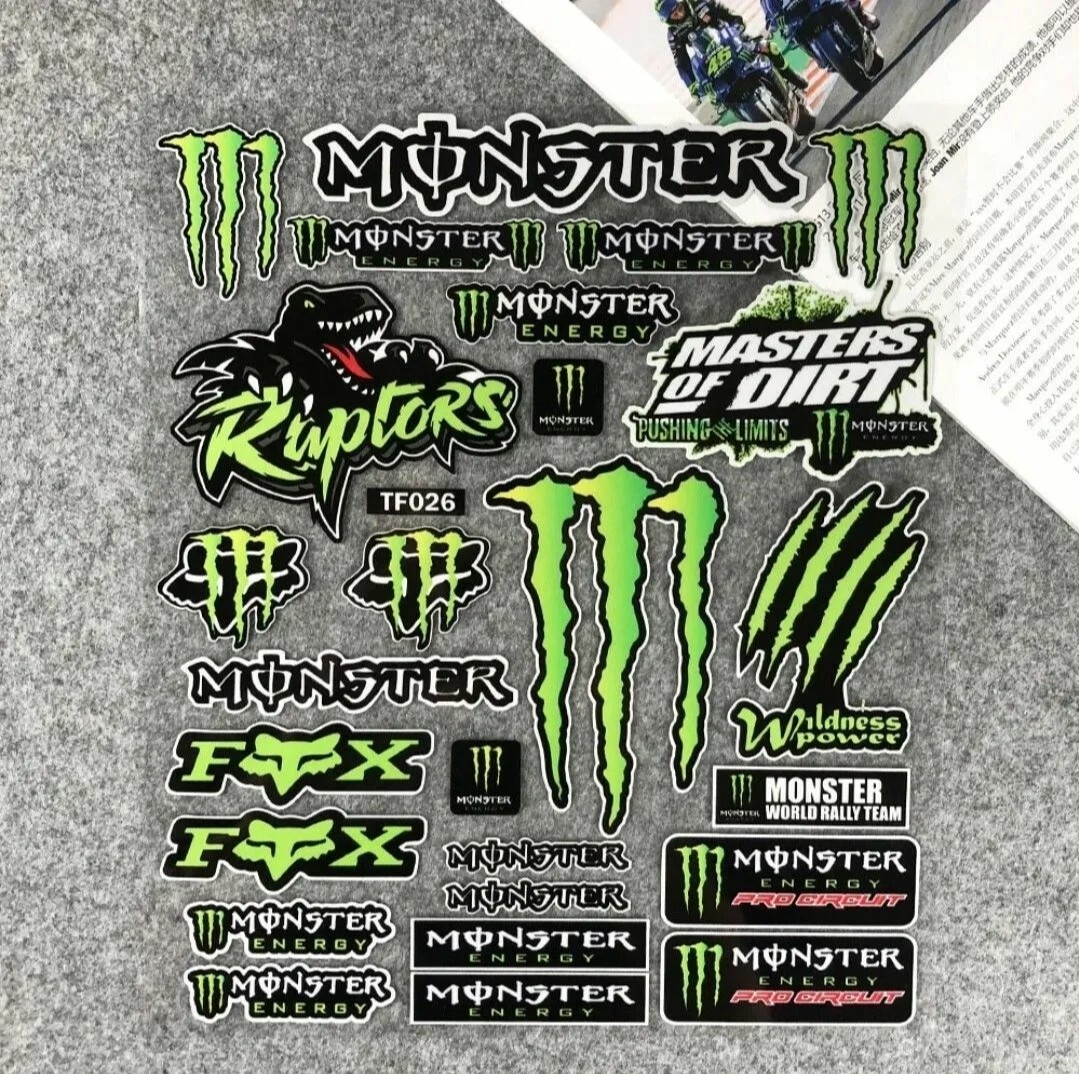 反射防水 耐久性素材モンスターエナジーバイクステッカーヘルメットMONSTER ENERGY 大サイズカッティングシール_画像1