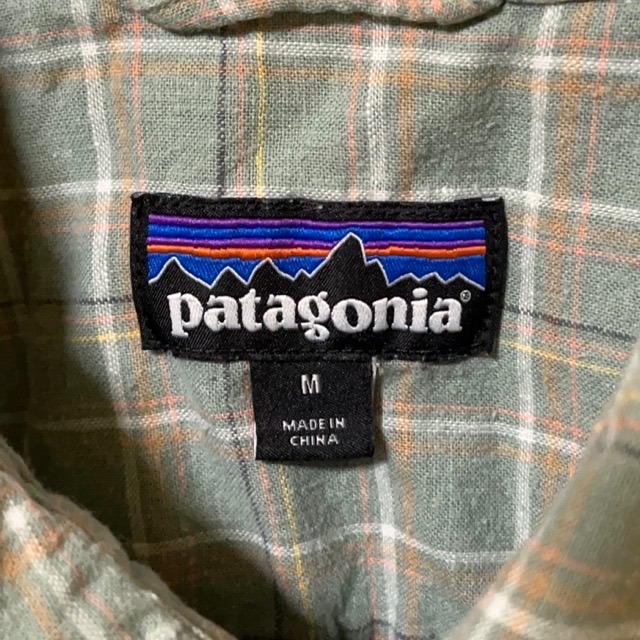 P7 パタゴニア　M アメリカ古着　麻　オーガニックコットン混　チェック柄　半袖シャツ　　patagonia 53139 20年　 グリーン　メンズ_画像5