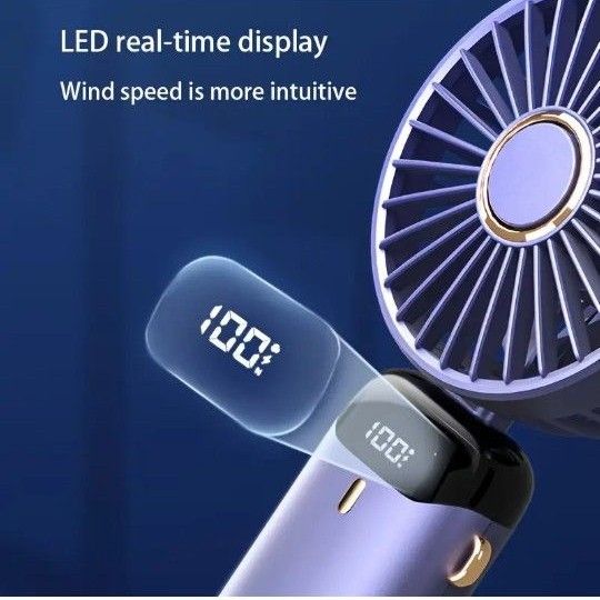 LEDディスプレイ　5段階風量　ポータブルファン　携帯　ミニ　扇風機　ストラップ　置き台座　アロマシート付き　USB充電　グリーン