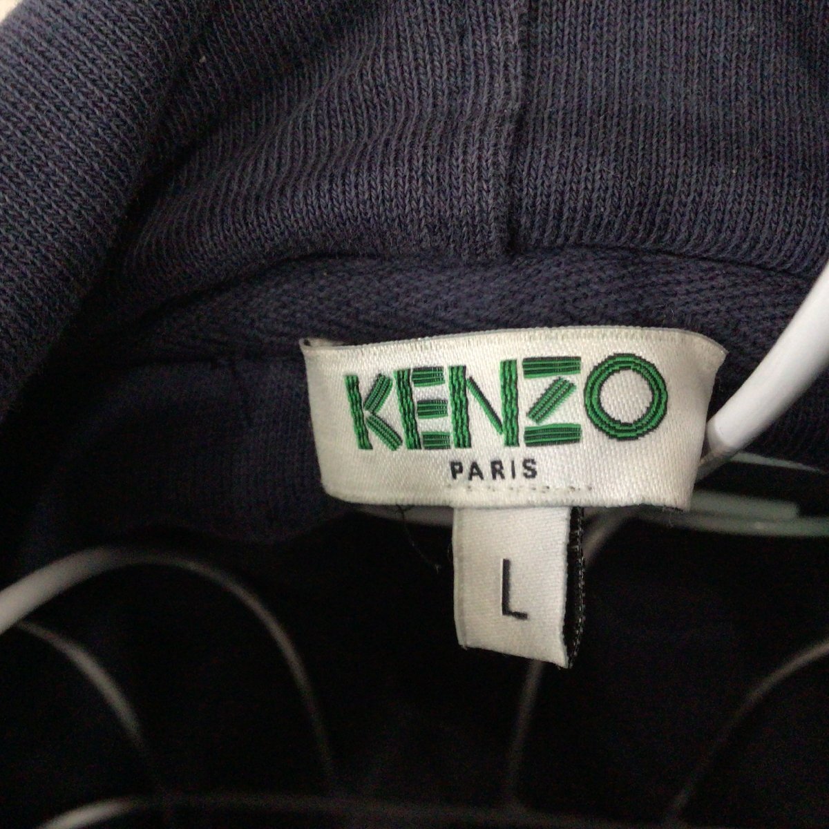 4183 【2019A/W】KENZO ケンゾー KENZO PARIS CORDS ロゴ刺繍 ネイビー パーカー Lサイズ_画像5