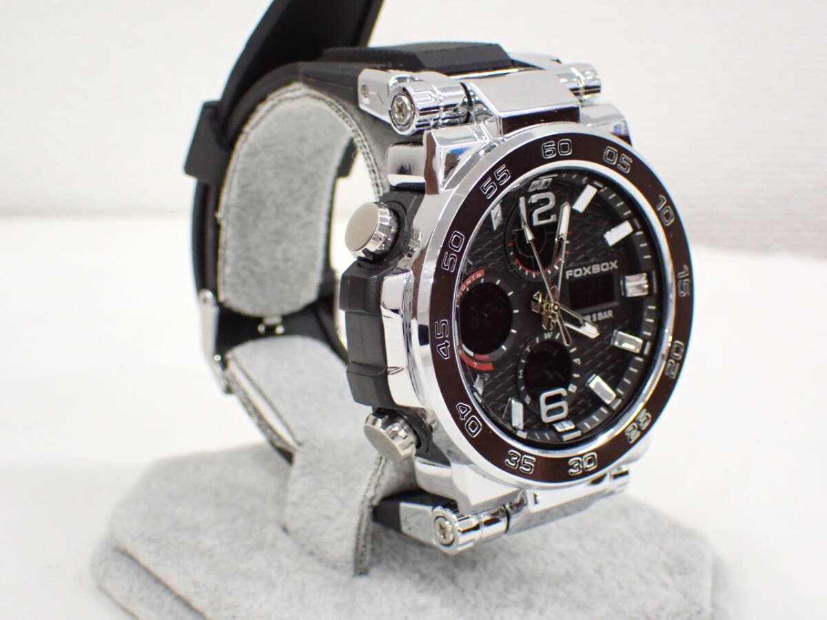 UH1652《1円》《極美品》稼働 FOXBOX メンズ アナデジ腕時計 クロノグラフ 純正ラバーバンド 箱・取説付の画像3