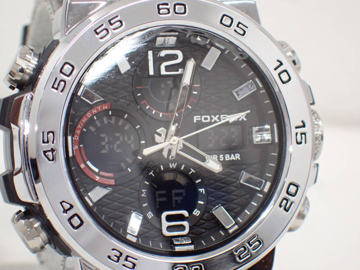 UH1652《1円》《極美品》稼働 FOXBOX メンズ アナデジ腕時計 クロノグラフ 純正ラバーバンド 箱・取説付の画像5