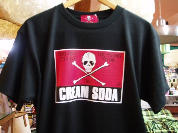 XLサイズクリームソーダTシャツ角ドクロ黒色！新品CREAMSODA検索用ロカビリーブラックキャッツピンクドラゴン昭和レトロ80年代_画像1