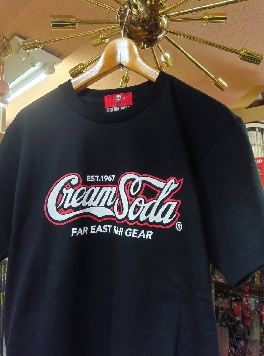 Lサイズクリームソーダカーシブ アウトラインTシャツ黒！検索用CREAM SODAロカビリーブラックキャッツマジックピンクドラゴン昭和レトロ_画像2