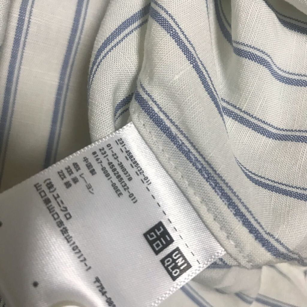 UNIQLO リネンブレンドストライプバンドカラーシャツ　mサイズ ストライプ　7部丈　長袖 美品_画像6