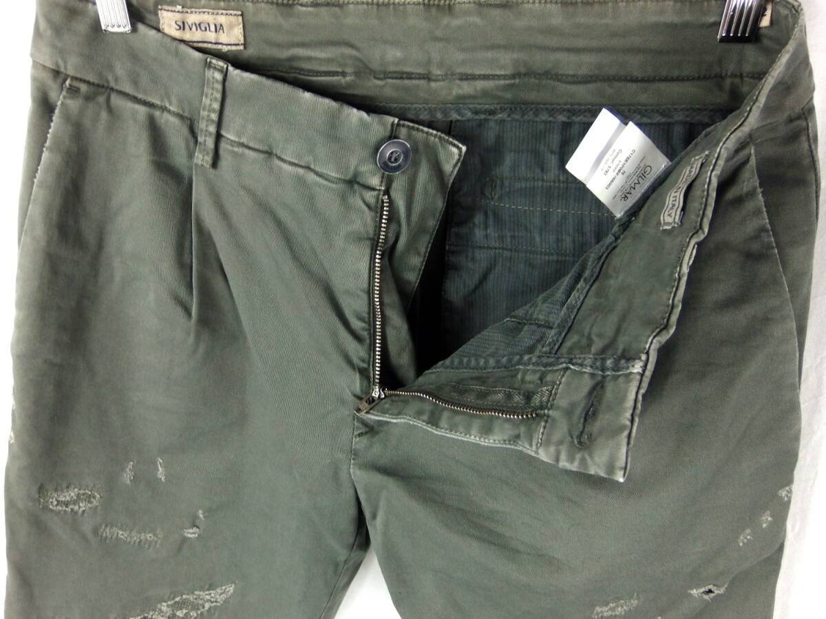 ■SIVIGLIA シヴィリア DENIM Core / GILMAR / リデア / イタリア製 / メンズ / カーキ リペア加工 ストレッチ スリム チノパンツ size 32_画像8