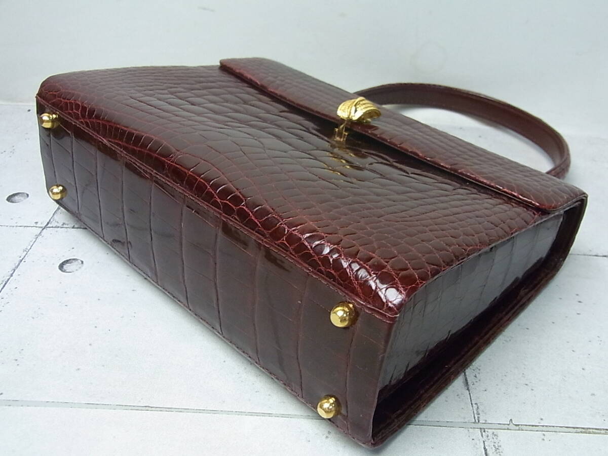 [JRA одобрено ] крокодил кожа ручная сумочка бордо прекрасный товар / бирка * хранение пакет имеется 