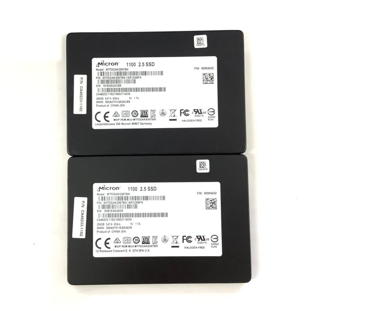 K6051430 Micron SATA 256GB 2.5インチ SSD 2点【中古動作品】_画像1