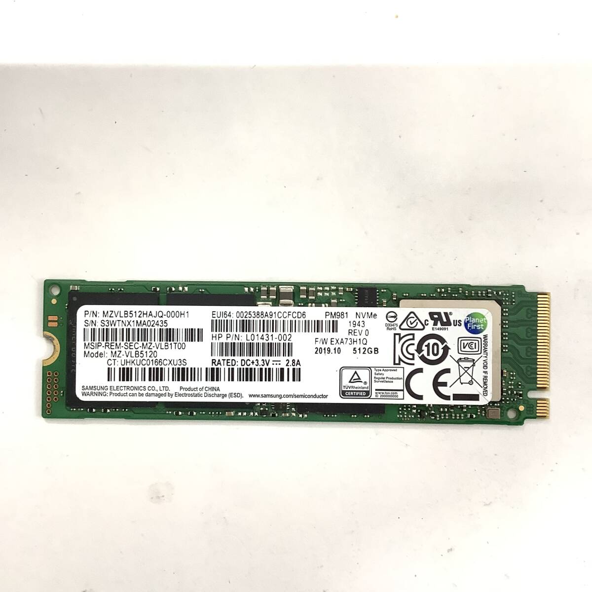 K60514155 SAMSUNG NVMe 512GB SSD 1点【中古動作品】_画像1