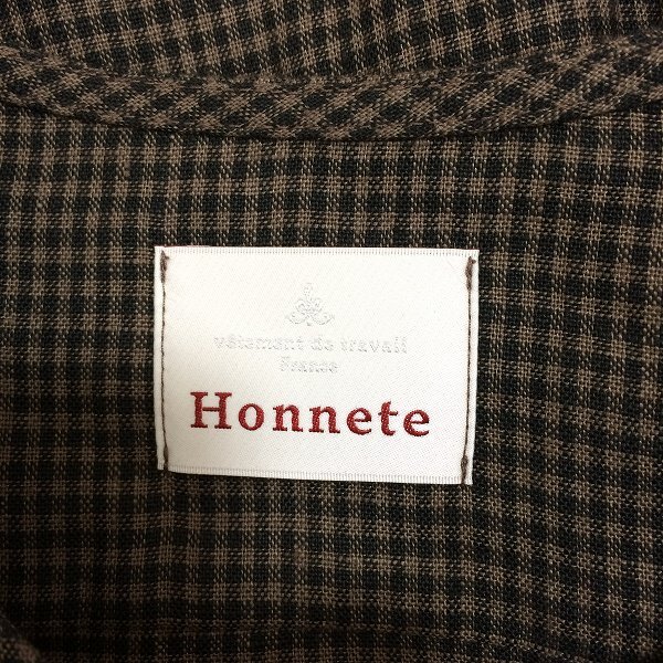 #snc オネット HONNETE ワンピース 茶系 黒系 半袖 ロング チェック柄 麻 シャツワンピース ポーランド製 レディース [877524]_画像6