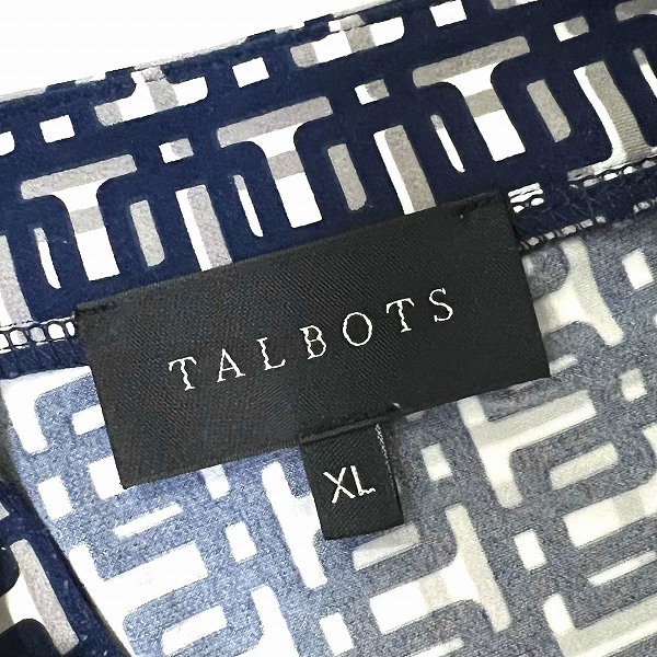 #anc タルボット Talbots ワンピース XL 紺 白 グレー 総柄 スタンドカラー 七分袖 ベルト付き ロング 大きいサイズ レディース [847069]_画像7