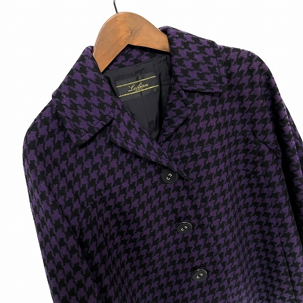 #wnc レリアン Leilian ジャケット 7 紫 黒 ツイード 千鳥格子 七分袖 レディース [822138]_画像3