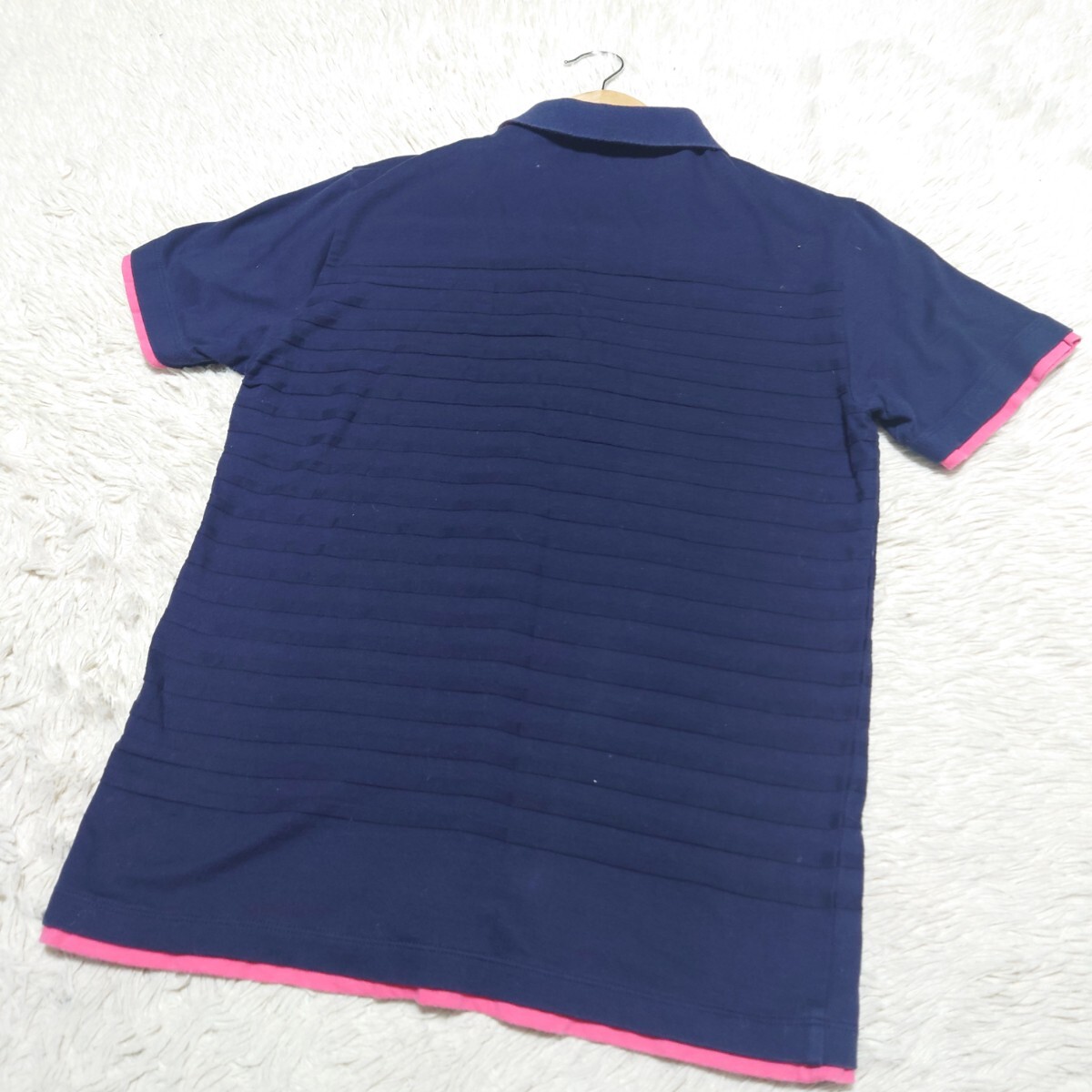 【1円〜】バーバリーブラックレーベル ポロシャツ ホース刺繍 ネイビー×ピンク BURBERRY BLACK LABEL 2 M_画像9