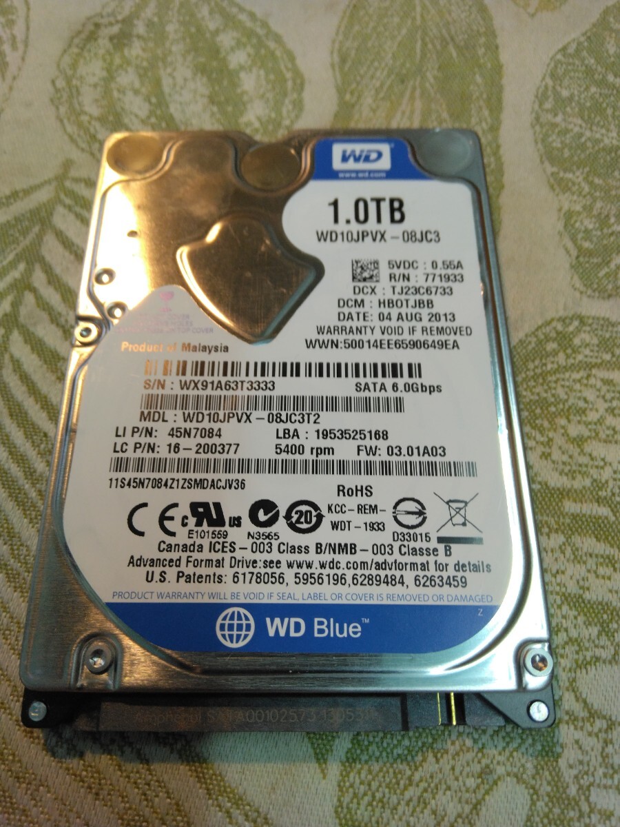 HDD　WestrtnDigital　SATA　1TB　フォーマット済み_画像1