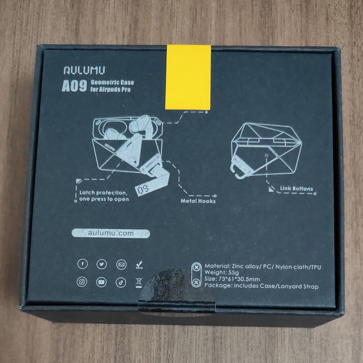 Aulumu A09 ジオメトリックケース Apple AirPods Pro [第2/第1世代] ブラック 
