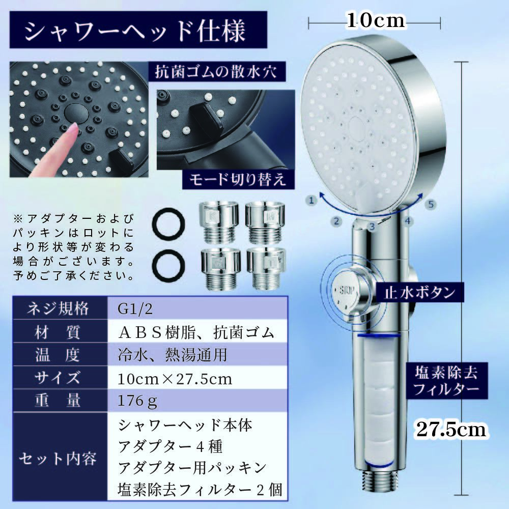 シャワーヘッド ナノバブル 節水 塩素除去 マイクロバブル TOTO規格 アダプター4種 フィルター ウルトラ ファイン 敬老の日 プレゼントの画像8