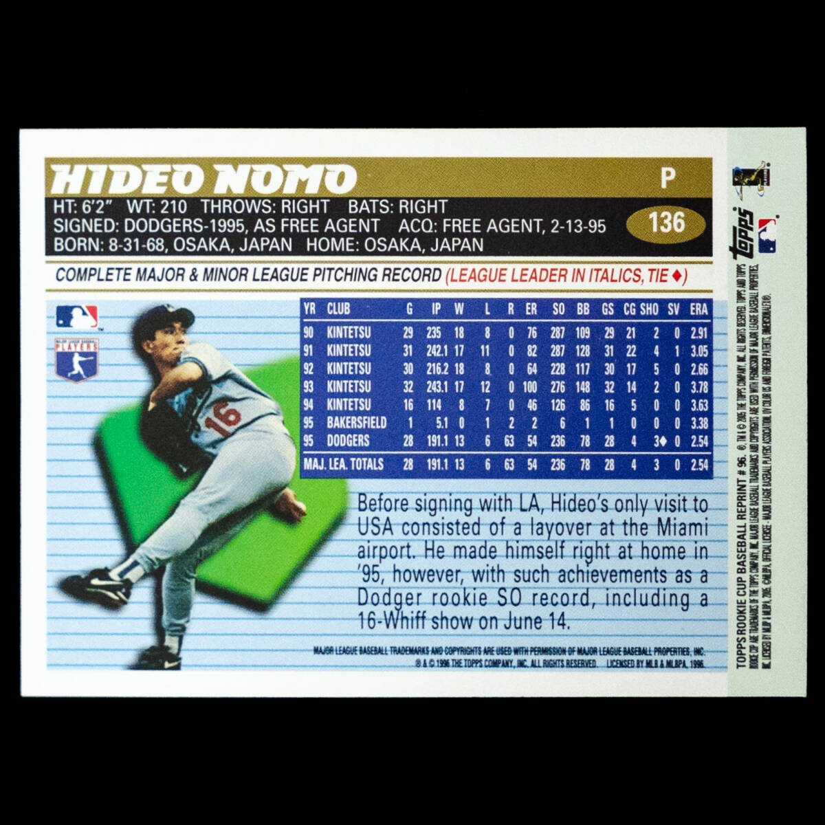 野茂英雄 1996 Topps パラレルカード No.136_画像2