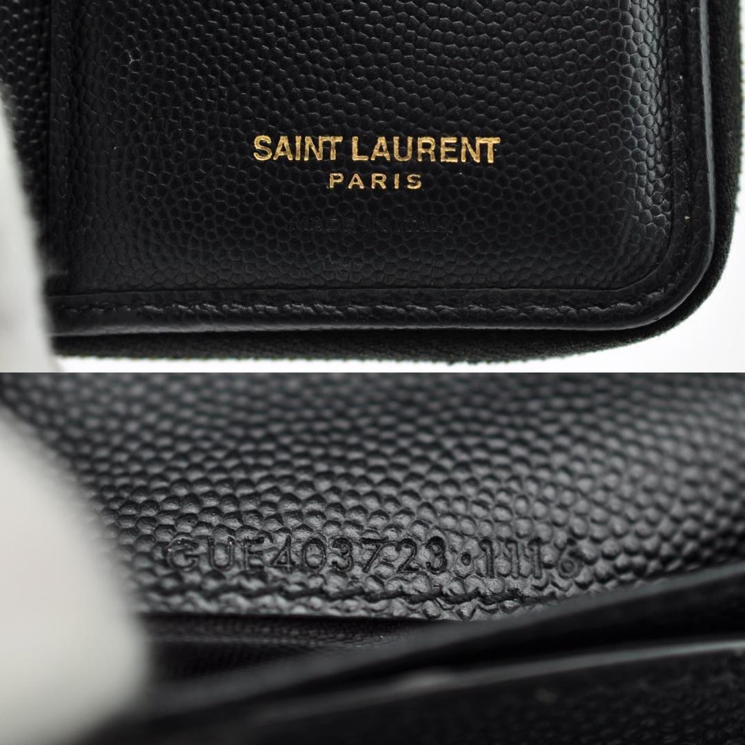 イヴサンローラン　美品　キャビアスキン　コンパクト　二つ折り　財布　ブラック