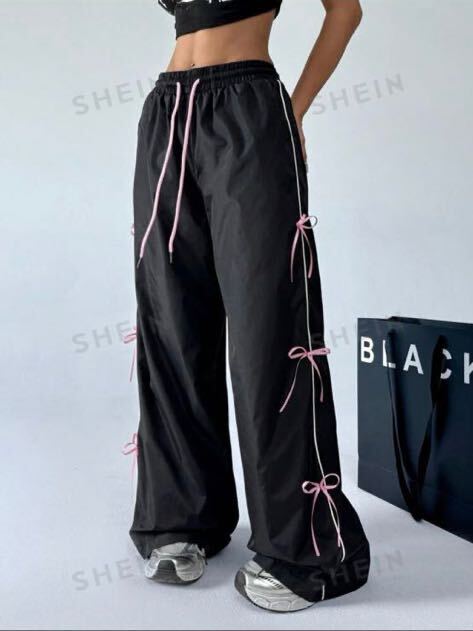韓国 シーン ピンク リボン 黒 ブラック パンツ sサイズ_画像5