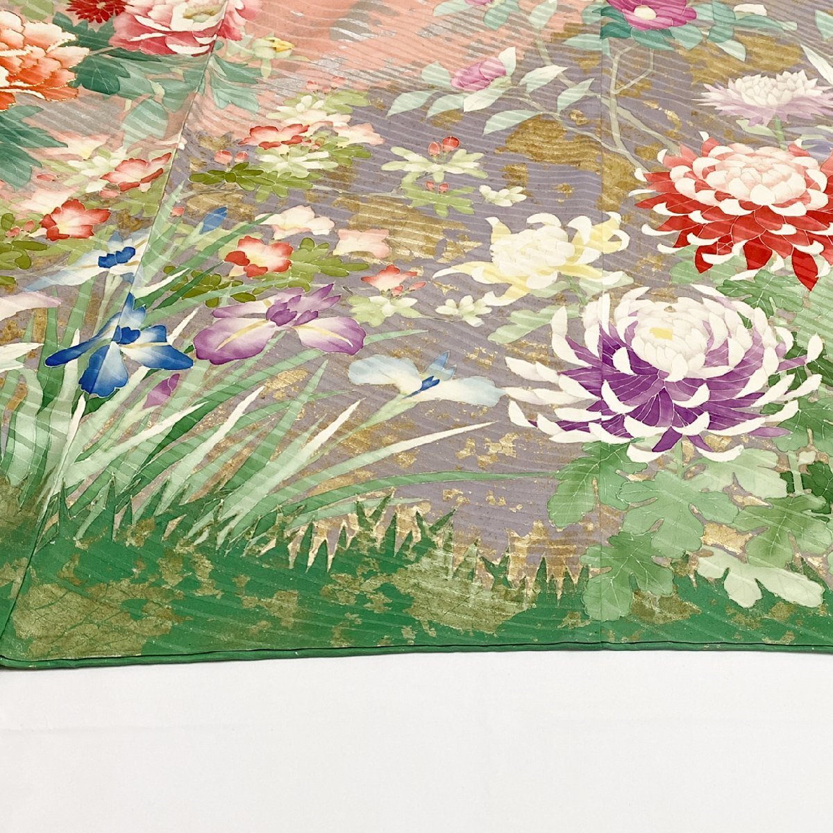 着物月花　東京手描き友禅　現代の名工　安達雅一　金彩　金駒刺繍　可憐な花　振袖　正絹　金糸　共八掛　ki1578_画像8